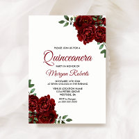 Romantische Burgund-Rote Rose Quinceanera Einladun