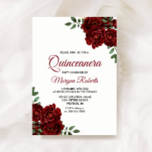 Romantische Burgund-Rote Rose Quinceanera Einladun