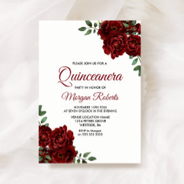 Romantische Burgund-Rote Rose Quinceanera Einladun Einladung