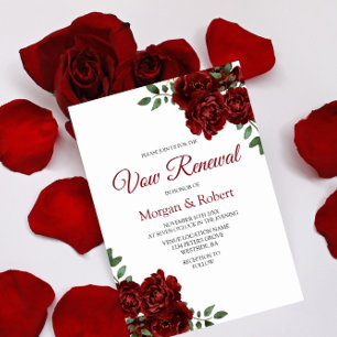 Romantische Burgund Rote Rose Vow Renewal Einladun Einladung