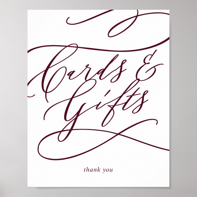 Romantische Burgund Text-Kalligrafie-Karten und Ge Poster (Vorne)