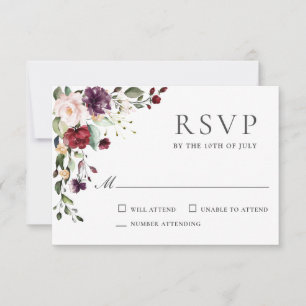 Romantische Burgund- und Pflaumen-Blumen-Event-RSV RSVP Karte