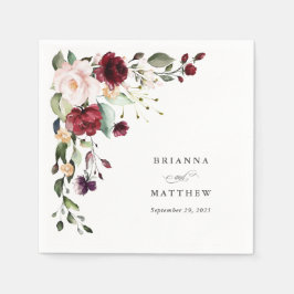 Romantische Burgunder Blush Pflaume Grüne Blumenho Serviette