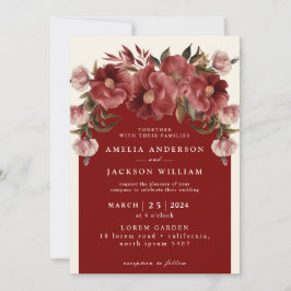 Romantische Burgunder-Hochzeit in Rot und Rosa Einladung