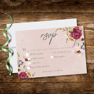 Romantische Burgunder-Rosa Blumen-Garten-Hochzeit RSVP Karte
