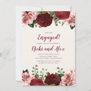 Romantische Burgunder-Rosa-Blumen-Hochzeitseinladu Einladung