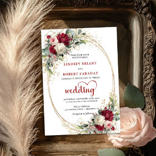 Romantische Burgunder-Rosa-Floral-Hochzeitseinladu Einladung