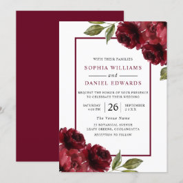 Romantische Burgunder Rote Blume Moderne Hochzeit Einladung