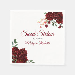 Romantische Burgunder Rote Rose Blumensüß 16 Serviette