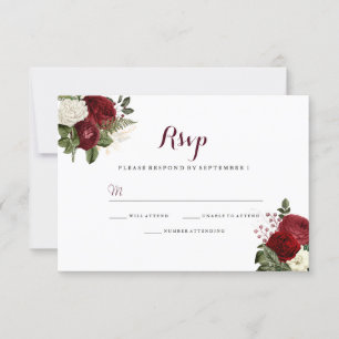 Romantische Burgunderrot-Weiß-Floral-Hochzeits-RSV RSVP Karte