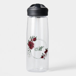 romantische burgundische Blume und grüne Blätter Trinkflasche