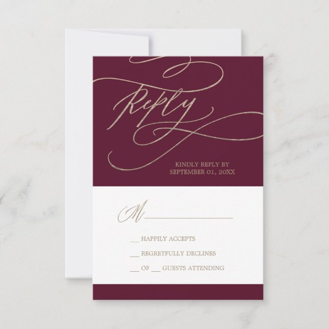 Romantische Burgundy Calligraphy Simple RSVP Card (Vorderseite)