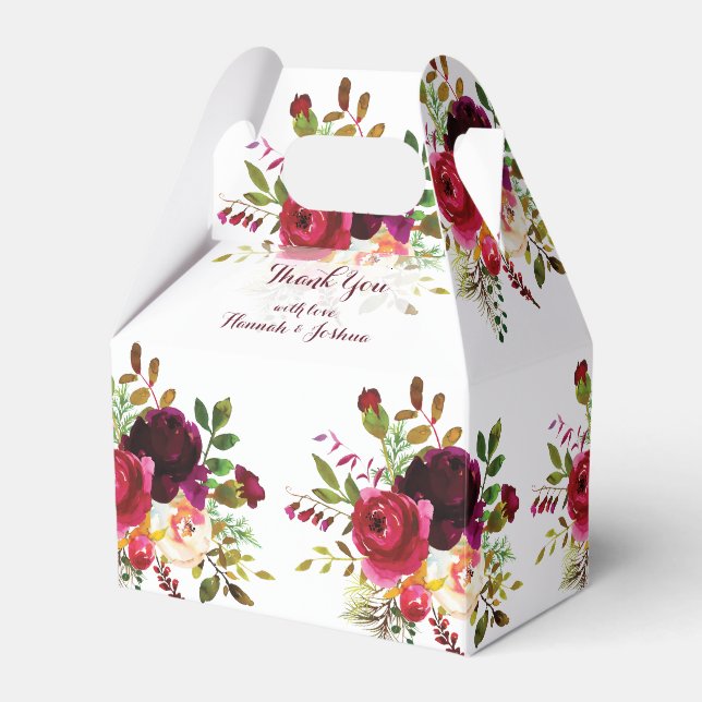 Romantische Burgundy Dark Reds Floral Bouquet Wedd Geschenkschachtel (Vorderseite)