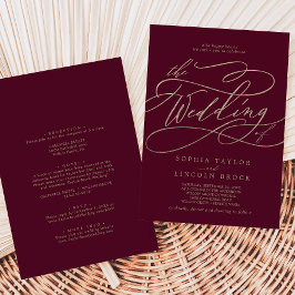 Romantische Burgundy-Kalligrafie in einer Hochzeit Einladung