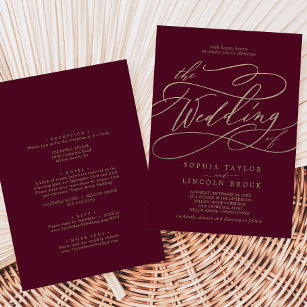 Romantische Burgundy-Kalligrafie in einer Hochzeit Einladung