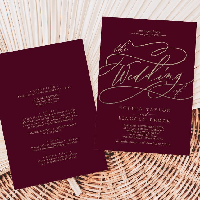 Romantische Burgundy-Kalligrafie in einer Hochzeit Einladung (Von Creator hochgeladen)