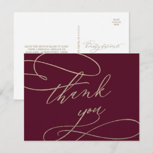 Romantische Burgundy Kalligraphie Danke Postcard Postkarte