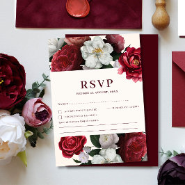 Romantische Burgundy Red & Maroon Winter Wedding RSVP Karte