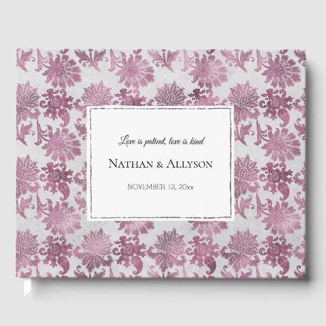 Romantische Burgundy Red Silver Floral Wedding Gästebuch (Vorderseite)