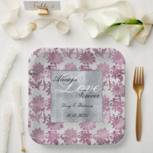 Romantische Burgundy Red Silver Floral Wedding Pappteller