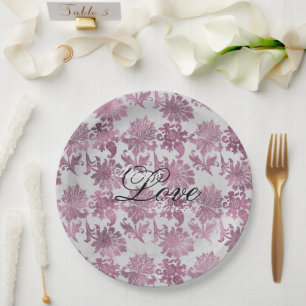 Romantische Burgundy Red Silver Floral Wedding Pappteller
