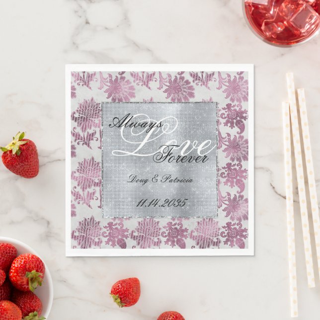 Romantische Burgundy Red Silver Floral Wedding Serviette (Beispiel)