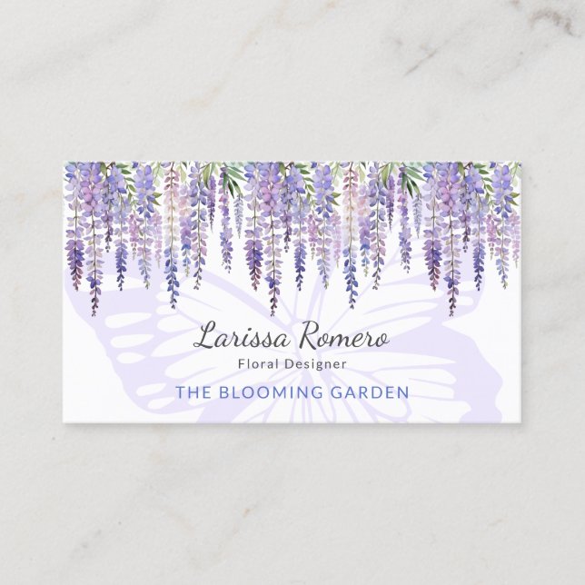 Romantische Butterfly & Wisteria Pastor floral Visitenkarte (Vorderseite)