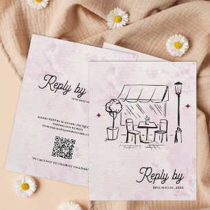 Romantische Café-Skizze QR-Code Hochzeit Antwort V