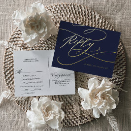 Romantische Calligraphie Gold Foil Navy Blue Meal Folie Einladungspostkarte