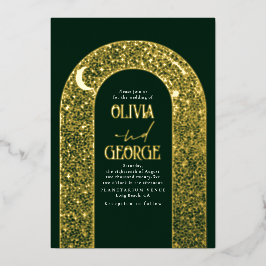Romantische Celestie Wedding Emerald Green & Gold Folieneinladung