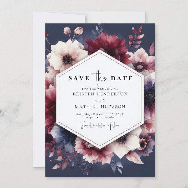 Romantische Chic Burgundy Wedding Save The Date (Vorderseite)