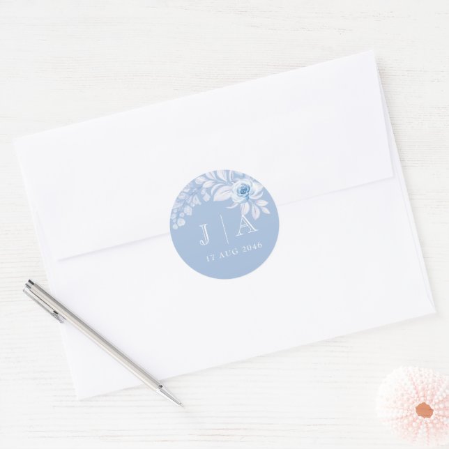 Romantische Chic Classic Blue Floral Sticker & Lab (Umschlag)