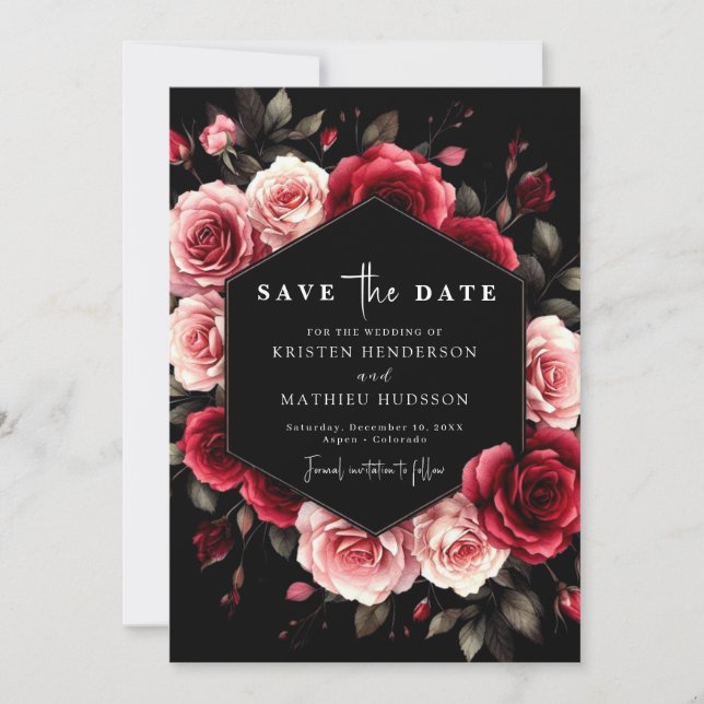 Romantische Chic Crimson Red Wedding Save The Date (Vorderseite)