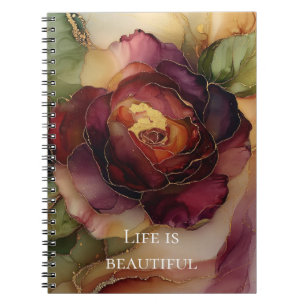 Romantische Chic Rose Red Burgundy Gold Floral Notizblock