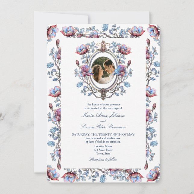 Romantische Chinoiserie Foto Hochzeit Einladung (Vorderseite)