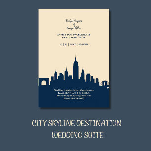 Romantische City Skyline-Hochzeit in Urlaubsort Einladung