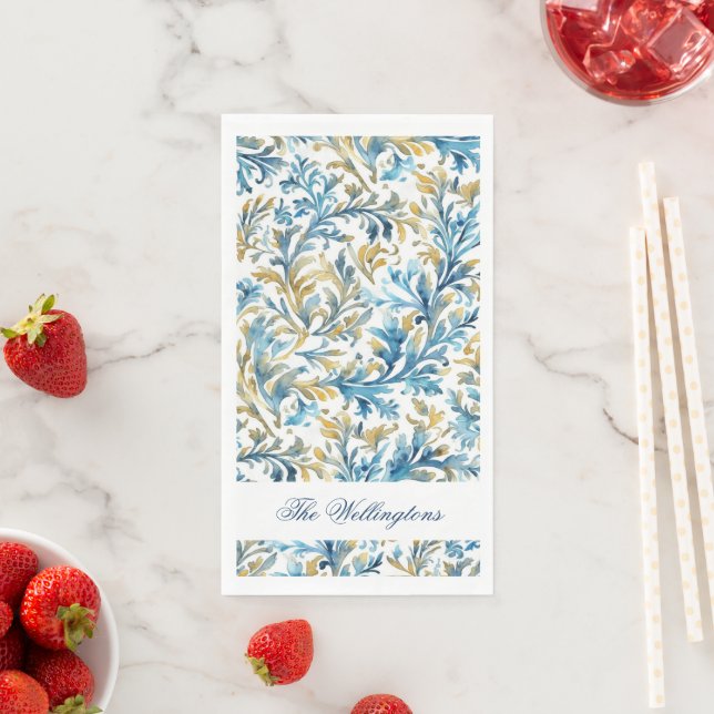 Romantische Classic Blue Golden Scroll Blätter Hoc Serviette (Beispiel)