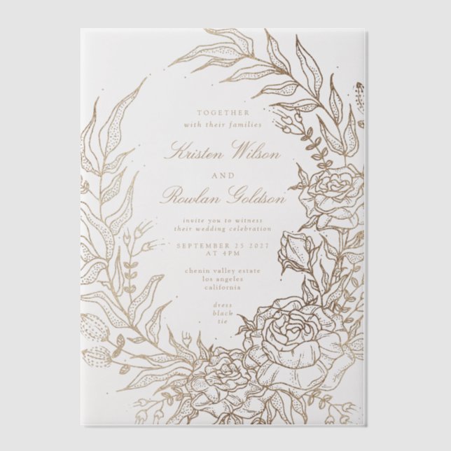Romantische Classic Gold Floral Wreath Wedding (Vorderseite)