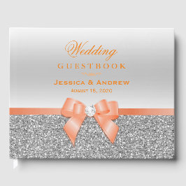 Romantische Coral Bow & Silver Glitzer Hochzeit Gästebuch