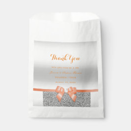 Romantische Coral Bow & Silver Glitzer Hochzeit Geschenktütchen