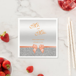 Romantische Coral Bow & Silver Glitzer Hochzeit Serviette