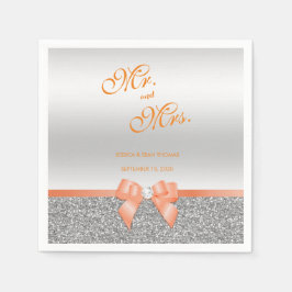 Romantische Coral Bow & Silver Glitzer Hochzeit Serviette