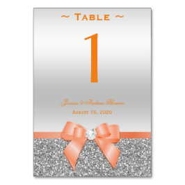 Romantische Coral Bow & Silver Glitzer Tischnummer