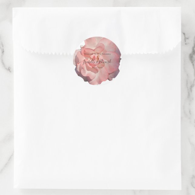 Romantische Coral Rose Blumenhochzeit Runder Aufkleber (Tasche)