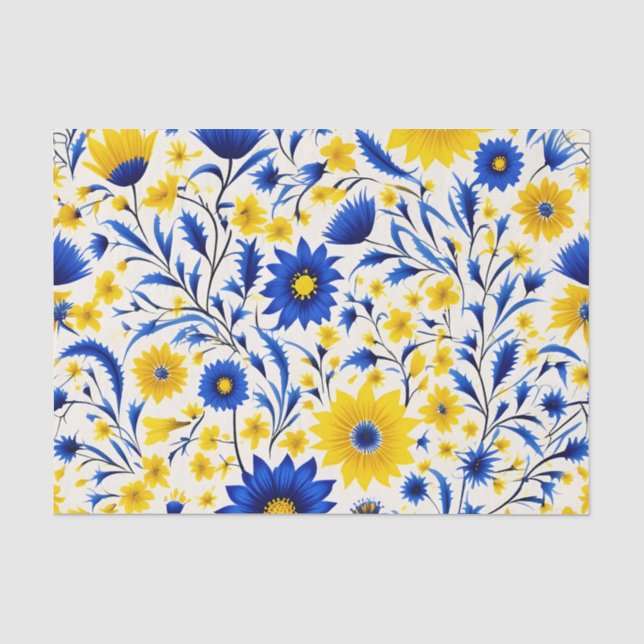 Romantische Cornflower Blau und Gelbe Blüte Seidenpapier (Vorderseite)