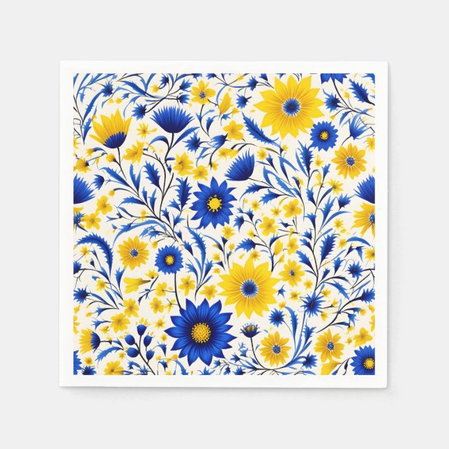 Romantische Cornflower Blau und Gelbe Blüte Serviette (Vorderseite)