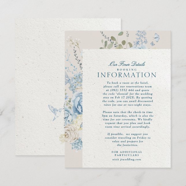 Romantische Cotswolds Winter Florals Details Hochz Begleitkarte (Vorne/Hinten)