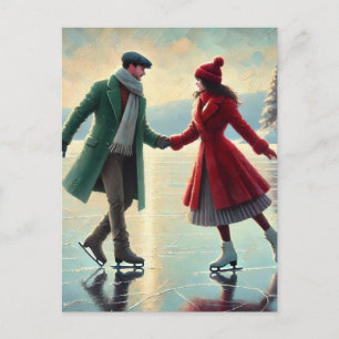 Romantische Couple Ice-Skaten auf einem gefrorenen Postkarte