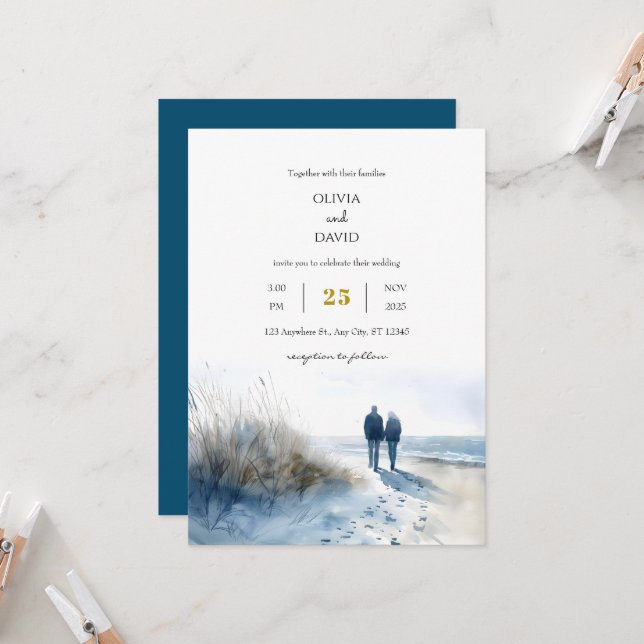 Romantische Couple Moonlight Beach Hochzeit Einladung (Vorderseite/Rückseite Beispiel)