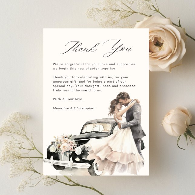 Romantische Couple Vintage Car Wedding Dankeskarte (Von Creator hochgeladen)